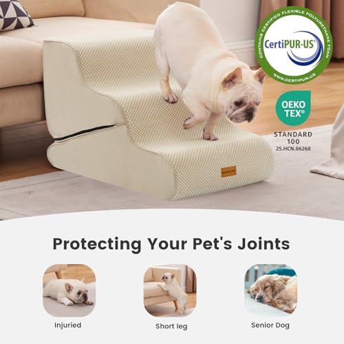 Dog Stairs for Small Dogs 16.5" H (Beige / 2 in 1 15.7"x26.7"x16.5")
