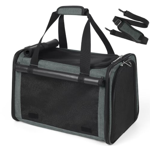 25lbs Cat Carrier Lightproof Soft Sided Pet Carrier for Large Cat (17.5"L x 11.0"W x 11.0"H / Grey green)
