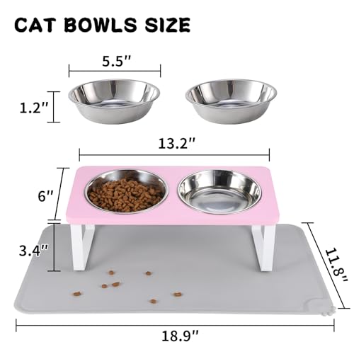 Upgraded Elevated Cat Bowls with Food Mat