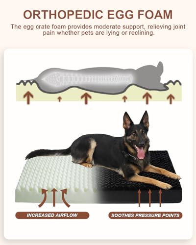 Washable Dog Bed for Crate Waterproof for Large Dogs (Black / 47.0"L x 29.0"W x 4.0"Th)
