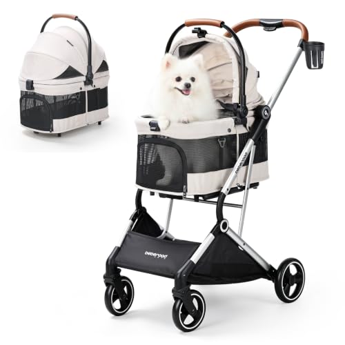 T3 Pro Pet Stroller for Small Dog & Cats up to 44 lbs (Beige & Net Wall / T3 Pro)