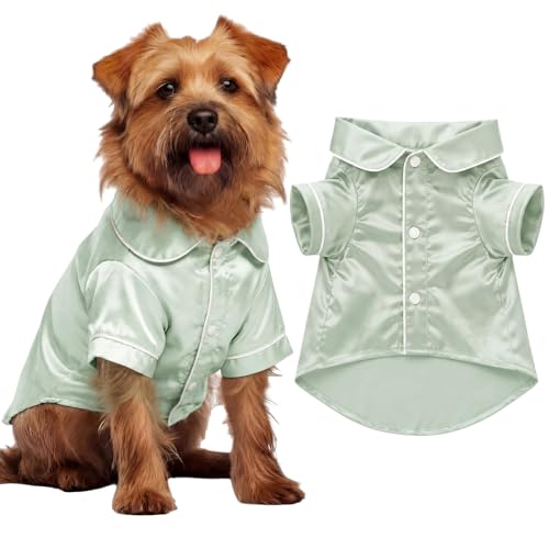 Dog Silk Pajamas Shirt Puppy Satin Pjs for Small Dog (M / Sage Green)