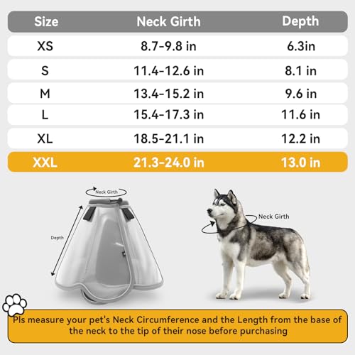 Dog Cone Collar for Large Medium Dogs (XXL (Neck: 21.3-24.0") / Grey)