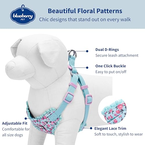 Soft & Comfy Made Well Cute Floral No Pull Mesh Dog Harness Vest in Light Blue ((17.5" - 21") Chest Girth (Pack of 1) / Light Blue with Flower)