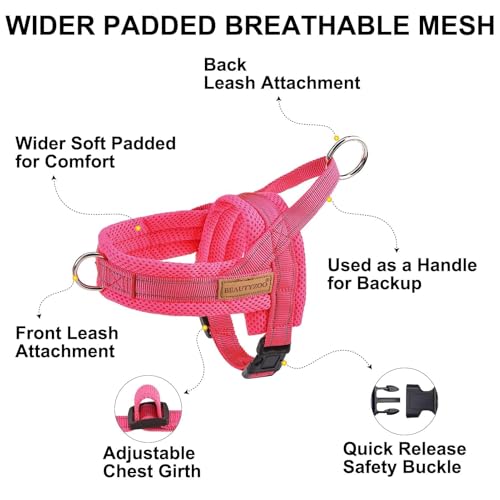 Dog Harness Medium Sized and Leash Set (Dark pink / M: Chest 21"-26.7")