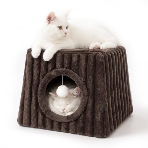 Cat Cave Bed 15.74"x15.74"x13.38" Large with Balls (Coffee / Large)