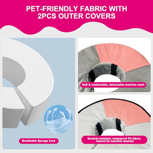 Sponge Core Dog Cat Cone Collar for After Surgery Recovery (S (Neck: 5"-8") / Grey+Pink)
