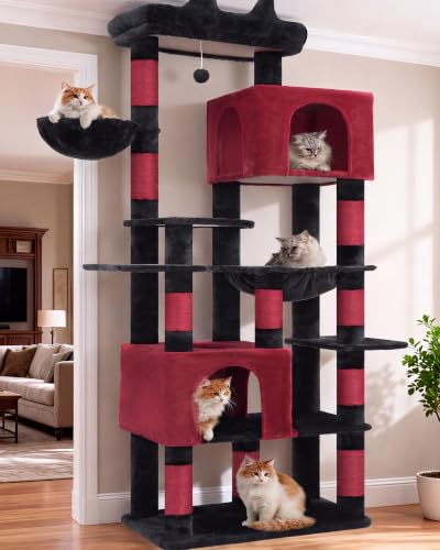 Cat Tree, 76-Inch Tall Heavy Duty Cat Tower for Big Cats HCT039BR (Black and Red / 76.8 inch)