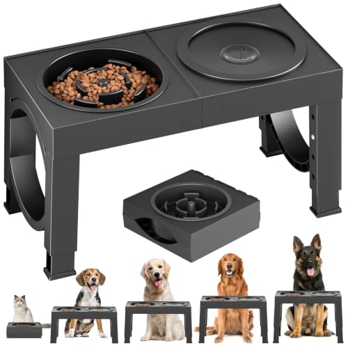 Elevated Dog Bowls Large Breed Raised Dogs Bowl Stand Large (A-Black)