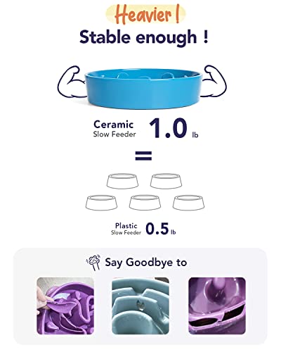 Ceramic Slow Feeder Dog Bowls Small Breed (Vortex Blue / S-0.6 Cups)