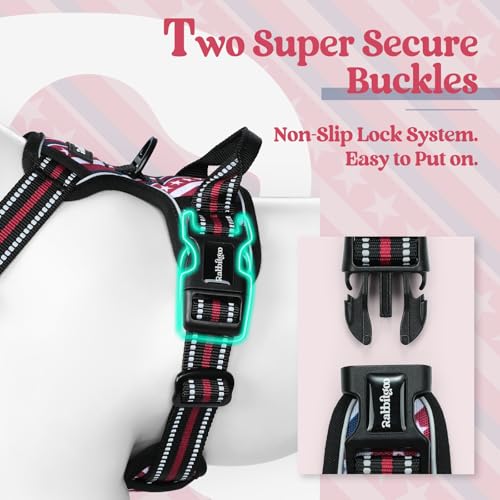 Dog Harness No Pull for Large Dogs with 2 Leash Clips (Large / Red Stripe)