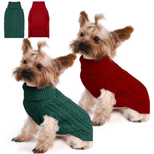 Dog Sweater 2 Pack for Small Dogs (Red & Green / X-Small)