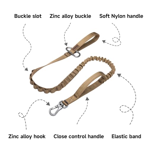 Tactical Military Bungee Nylon Dog Leash Adjustable (Coyote Brown)