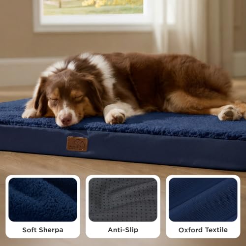 Washable Dog Beds Large Sized Dog with Comfy Sherpa (36"L x 27"W x 3"Th / Ash Navy)