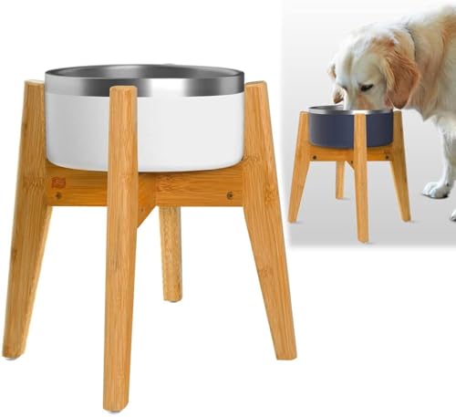 Dog Bowl Stand for Large Dogs (Height: 14"-15" / Width: Adj. 8"-11" / Bamboo-BL)