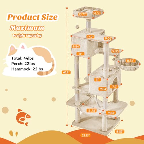66 Inch Cat Tree Tower for Indoor Cats and Kittens (Beige / 66 IN)