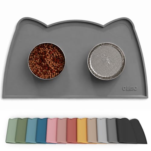 Cat Food Mat Silicone Pet Feeding Mat (20"L x 12"W / Dark Grey)