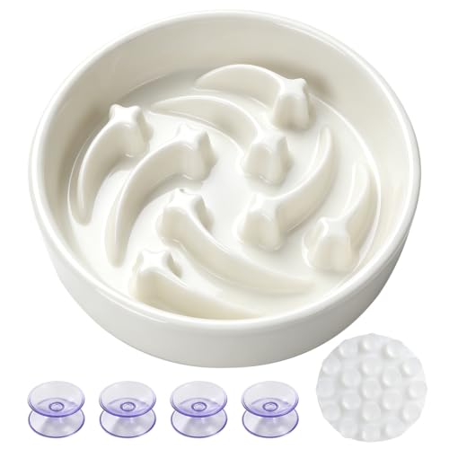 Ceramic Slow Feeder Dog Bowl for Small and Medium Breed 9.05inch Diameter Puzzle Dog Food Bowl Anti (Beige)
