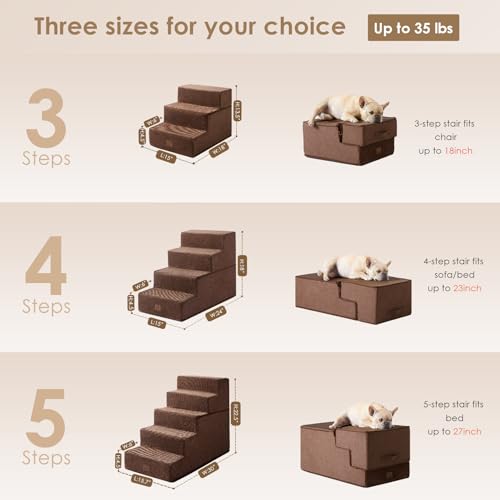 Dog Stairs for Small Dogs 13.5" H (Brown / Standard 15" x 18" x 13.5")