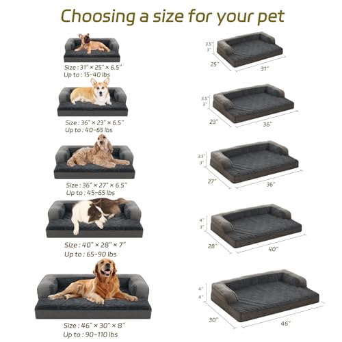 Orthopedic Dog Beds Large Sized Dog (Gray / X-Large:(40"L x 28"W x 7"Th))