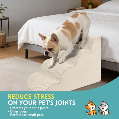Dog Stairs for Small Dogs (Beige / 4-Step (H: 19.7IN))