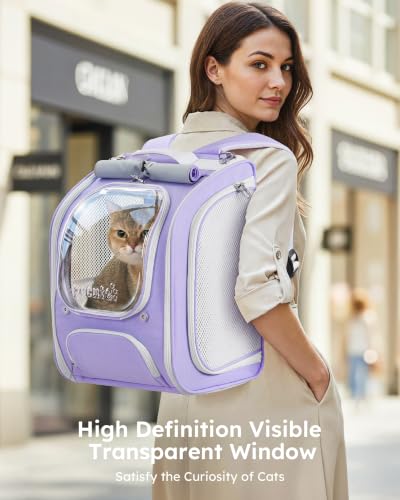 Cat Backpack Carrier (Light Purple / 12.6"L x 10.2"W x 16.5"H)