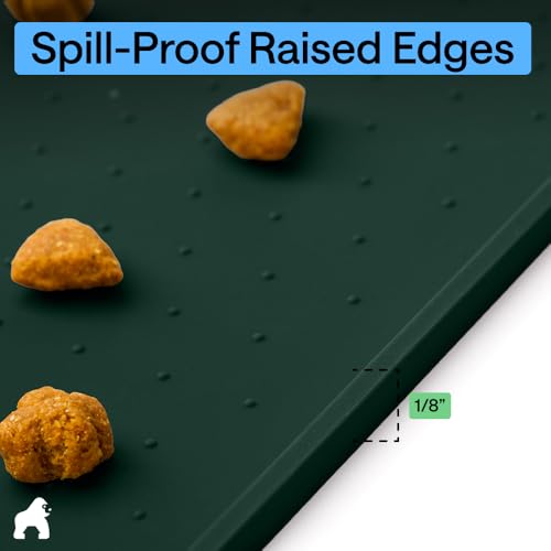 Dog Food Mat 100% Waterproof Silicone (Hunter Green / 26"l X 17"w)