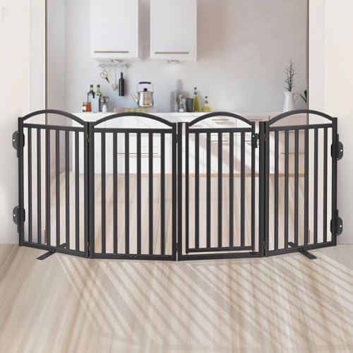 Metal Freestanding Dog Gates (Black / 80''W × 36''H)
