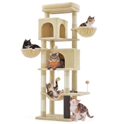 Cat Tree, 69-in Large Cat Tower, Multi-Level Condo, Sand Beige (Sand Beige)
