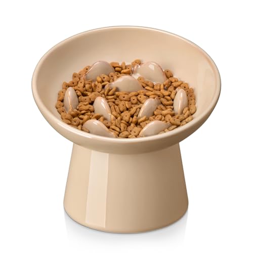 Ceramic Slow Feeder Cat Bowl (Brown)