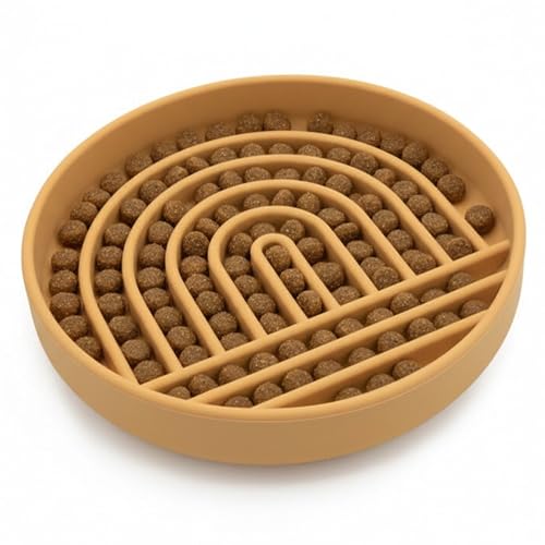 Slow Feeder Dog Bowl (Honey - Rainbow Design / Medium (7.5” Across x 1.5” Tall))