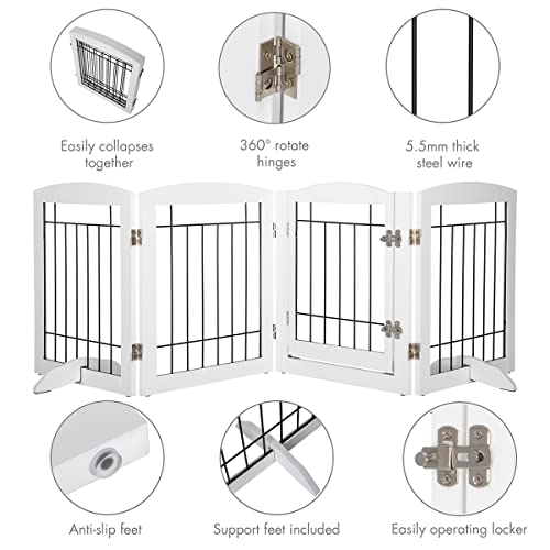 Dog Gate Indoor with Door (White / 【4 Panels with door】80"W x 24"H)