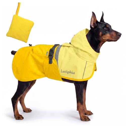 Dog Raincoat Adjustable Hooded Reflective Jacket with Pocket (Yellow / XXX-Large)