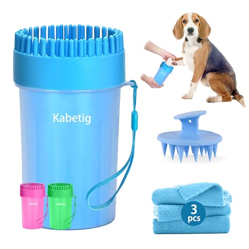 Dog Paw Cleaner Cup with Detachable Top Brush for Small (Medium(3Towels&Brush) / Blue)