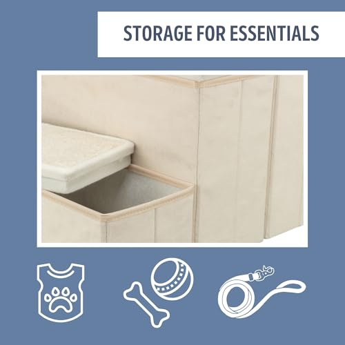 3 Step Velour Pet Stairs for Dogs & Cats (Beige / 11" W x 17.7" H)