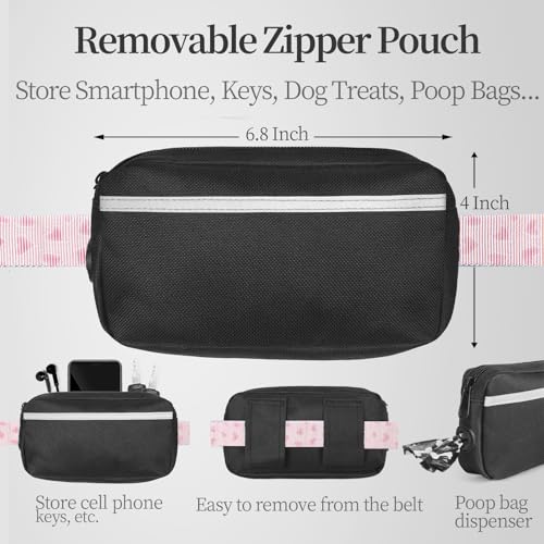 Hands Free Dog Leash with Zipper Pouch (pink heart / Large)
