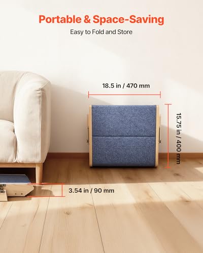 Wood Pet Stairs (Wood Color+Blue / 2-Step Foldable)