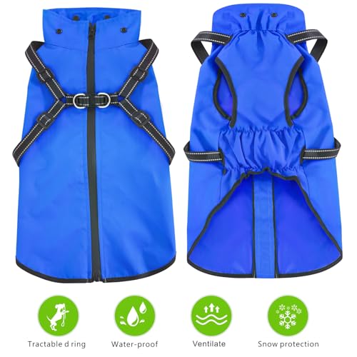 Dog Raincoat Waterproof Dog Hoodie Reflective Doggie Raincoat Hooded Adjustable Rain Jacket for Small Medium Large Dogs Puppies Doggie Black Red Yellow Green (XL / Blue)