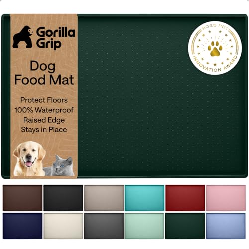 Dog Food Mat 100% Waterproof Silicone (Hunter Green / 23"l X 15"w)