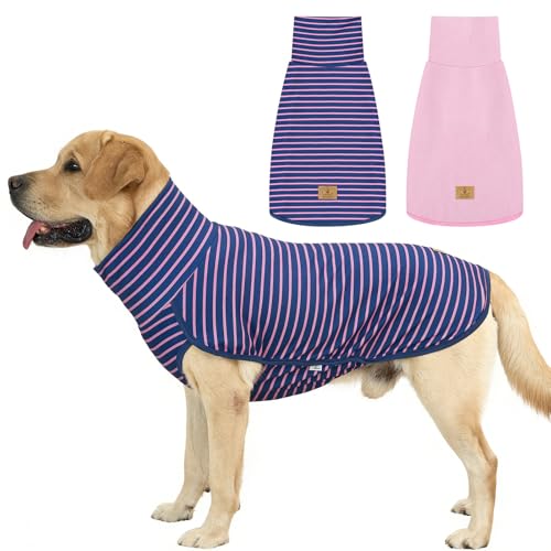 2 Pack Dog Sweater Fleece Vest Dog Sweatshirt Turtleneck Warm Stretchy Pullover Pet Clothes Cold Weather for Medium Large Girl Dogs (X-Small(Chest-18.9") / Pink,Purple)