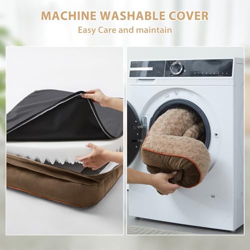 Orthopedic Washable Dog Bed (Beige Coffee / 36.0"l x 27.0"w x 6.5"th)