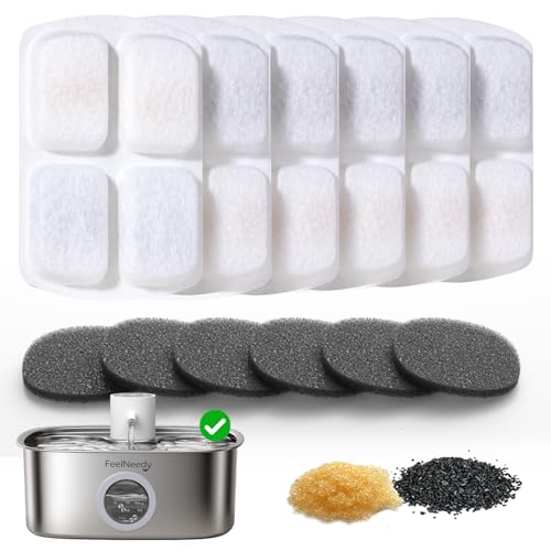 6 Pack Cordless Dog Water Replacement Filters & 6 Packs Pump Filters Sponges Compatible with Battery Operated Stainless Steel 8L Dog Water Fountain