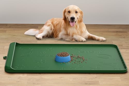 Dog Food Mat Silicone Dog Mat for Food and Water (Khaki Green / 36"L x 24"W)