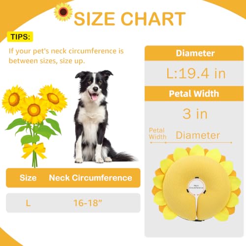 Inflatable Dog Cone Collar Alternative After Surgery (Yellow Sunflower / L(Neck 16"-18"))