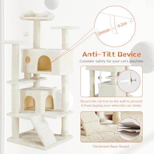 54 Inch Cat Tree Tower (Beige / 54 IN)