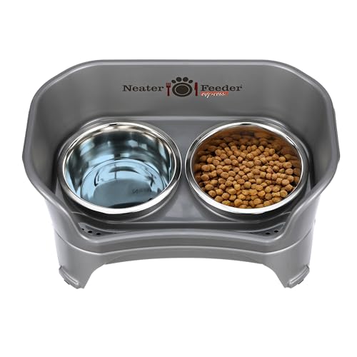 Express Mess Proof Dog Bowls Elevated for Medium to Large Sized Breed (Medium to Large w/ Standard Bowls / Gunmetal Grey)