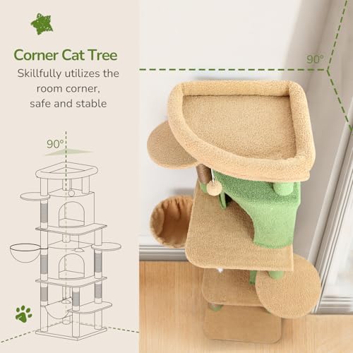 66in Cactus Corner Cat Tree for Indoor Large Cats (66inch / Cactus Green)