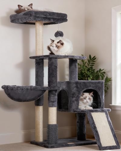 Cat Tree with Cat Self Groomer Brush (42.5 inch / Smoky Gray)