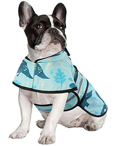 Dog Raincoat with Hood & Leash Hole S (Small / Dinosaurs)