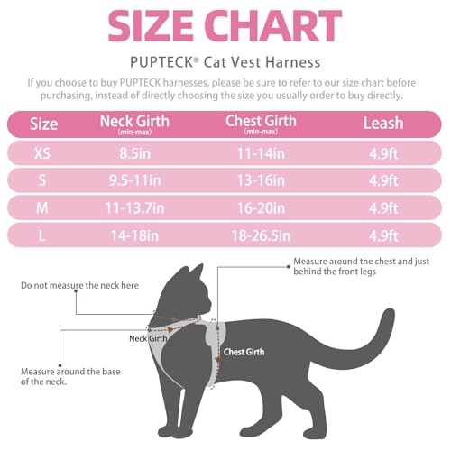 Cat Harness and Leash Set Escape Proof Reflective Cat Walking Harness Adjustable Soft Breathable Mesh Vest for Small Pets (L (NECK 14"-18", CHEST 18"-26.5") / Light Pink)